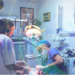 a dentist perfoming dental implant